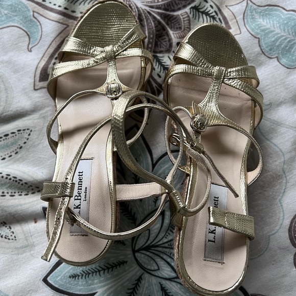 L.K. Bennett Gold Espadrille Platform size 37 - Picture 3 of 7